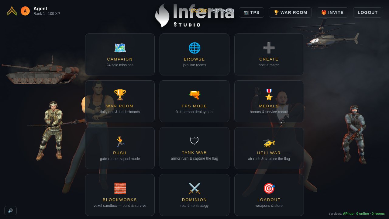The Agency lobby β your agent, loadout and live rooms